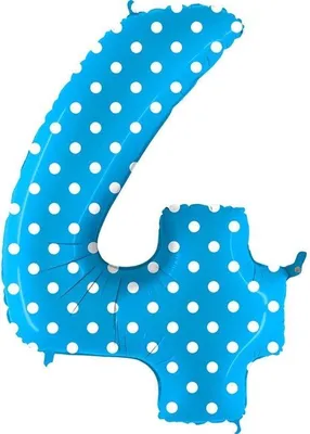 Produktbild von Folienballon Zahl 4 Blau Türkis mit Punkten - 102 cm Grabo