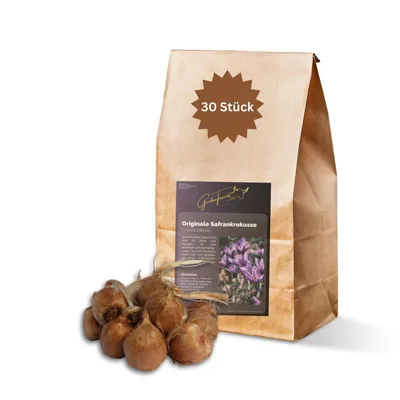 Produktbild von GardenTaurus® 30 Stück Blumenzwiebeln Safrankrokus, Crocus sativus, herbstblühende Krokusse, lilapurpur, mehrjährig