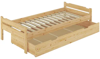 Produktbild von Einzelbett Bettrahmen Kiefer natur 80x200 Massivholzbett Zubehör wählbar V-60.31-08Rollrost und Bettkasten inkl.