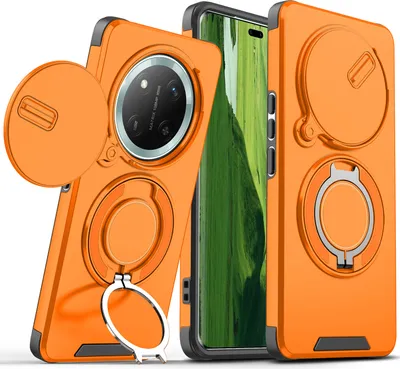 Immagine prodotto di Custodia a doppio strato per Honor X9C / Honor Magic7 Lite, con copertura scorrevole della fotocamera e supporto ad anello magnetico Arancione