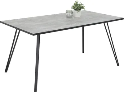 Produktbild von Hela Tische, Esstisch Küchentisch Oksana - Nachbildung Betonoptik - Schwarze Kante - Melaminbeschichtung - V-Fußgestell Metall Schwarz - Maß 160x90cm