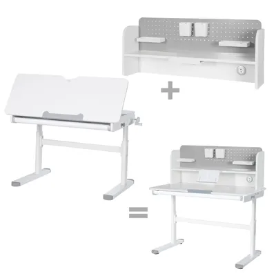 Produktbild von roba Kinderschreibtisch Smart Grow mit Schublade & Aufsatz 110x60 cm - Schreibtisch-Set ab 6 Jahren - Voll neigbar - USB-C Ladefunktion - Weiß