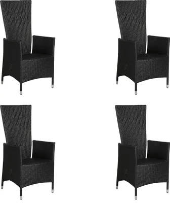 Image de Joops 4 x chaise de jardin, avec poignée d'inclinaison et réglage continu du dossier, noir.