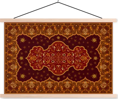 Produktbild von MuchoWow® Textilposter Perserteppich - Teppich - Muster - Braun 60x40 cm mit holzfarbenen Rahmen - Bilder