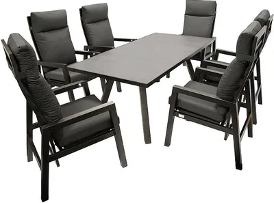 Produktbild von Gatenset Garten-Garnitur 7 teilig Aluminium dunkelgrau mit Polstern grau