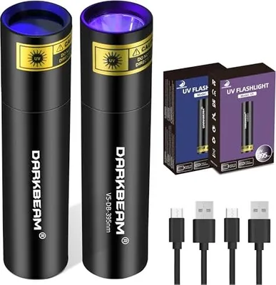 Immagine prodotto di DARKBEAM Torcia UV 365nm luce nera e 395nm luce ricaricabile USB, Mini lampada ultravioletta LED Woodsche, torce a luce nera per