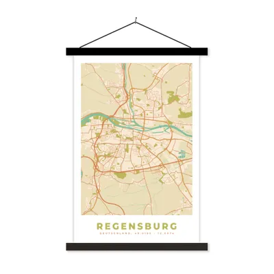 Produktbild von MuchoWow® Textilposter Regensburg - Karte - Vintage - Stadtplan 120x180 cm mit schwarzem Rahmen - Fotos