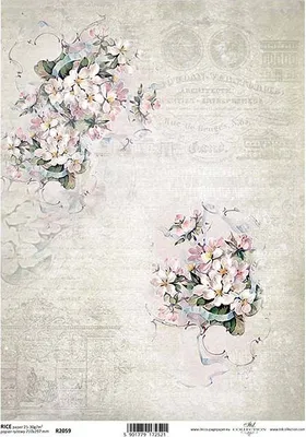 Produktbild von ITD Reispapier Decoupage Bastelpapier R2059 Obstblüten, Inschriften, Notizen