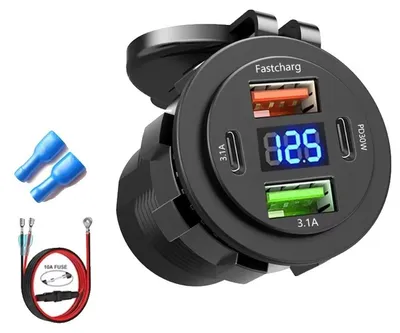 Immagine prodotto di Caricabatterie per auto, 4 porte, ricarica rapida Dual PD e QC 3.0, cavo da 10A con 4 connettori
