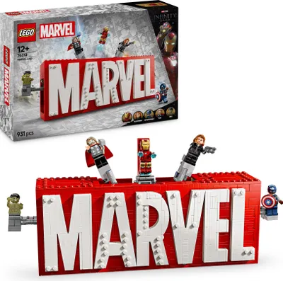 Produktbild von LEGO Marvel: MARVEL Logo & Minifiguren - Sammlerstück inkl. Hulk, Thor, Iron Man, Black Widow und Captain America - Bauset mit Avengers Figuren - Geschenk für Jungen und Mädchen ab 12 Jahren 76313