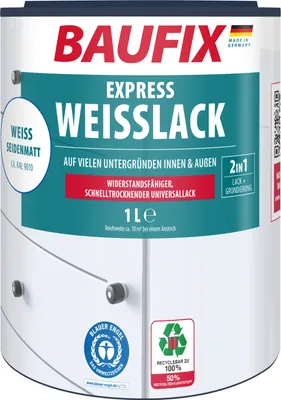 Produktbild von BAUFIX Express Weißlack seidenmatt, 1 Liter, Lackfarbe