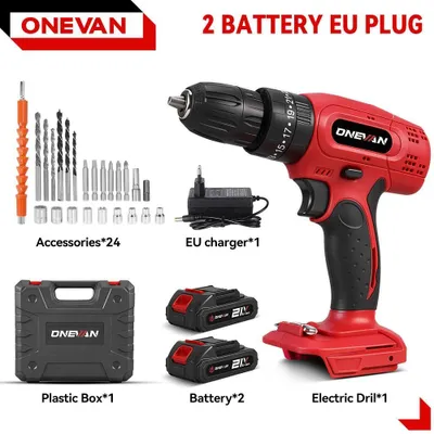 Obrázok produktu pre Akumulátorová vŕtačka s príklepom – sada s 2 akumulátormi – 500 W – 1600 ot./min – komutátorový motor – zástrčka EÚ – oranžová/čierna