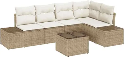 Image de Ensemble de canapés de jardin vidaXL avec rangement, beige et crème, en polyrotin