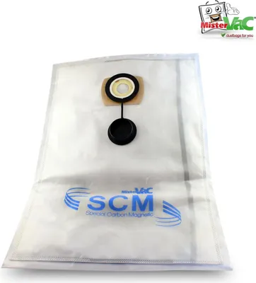 A vacuum cleaner dust bag is shown against a white background.