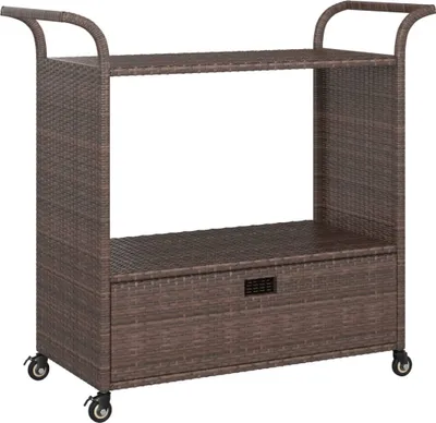 Image de Chariot de bar avec tiroir Marron 100x45x97 cm Poly rotin