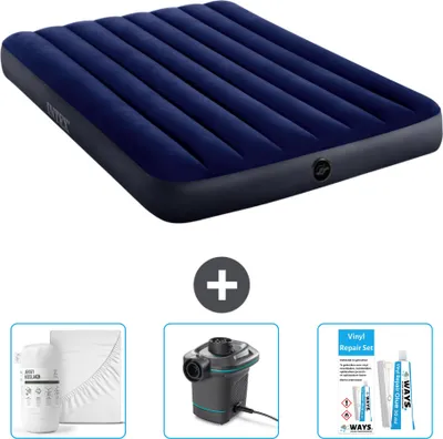 Produktbild von Intex Airbed - Doppelbett - 137 x 191 x 25 cm - Blau - Im Lieferumfang enthalten Spannbettuch - Pumpe en Reperaturset