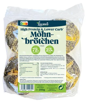 Produktbild von Locawo High Protein Low Carb Mohnbrötchen 200g
