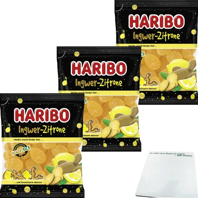 Produktbild von Haribo Ingwer-Zitrone 3er Pack (3x160g Beutel) + usy Block