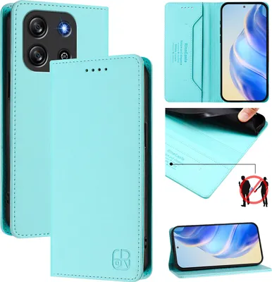 Produktbild von Lederhülle für Blackview Oscal Flat 1C Hülle Flip Brieftasche Kartenfächern Ständer Schutzhülle Türkis