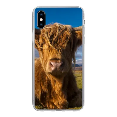 Produktbild von MuchoWow® Handyhülle Schutzhülle Hülle für iPhone Xs Schottische Highlander - Tiere - Gras Silikon Softcase Handy Hülle - Handytasche