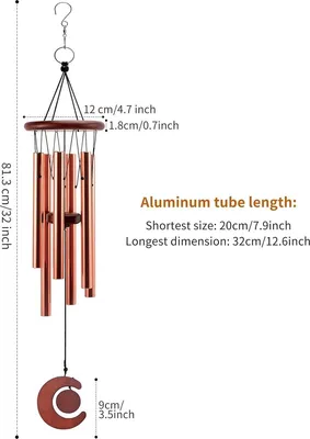 32 Zoll große Windglocke für draußen, tiefe Töne (Roségold, 81 cm)