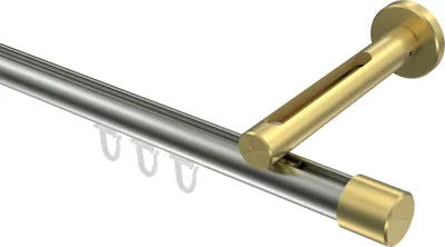 Produktbild von Interdeco Innenlaufstange / Gardinenstange mit Innenlauf Edelstahl-Optik / Messing-Optik, Typ Siteno Santo (Kappe), 20 mm Ø 1-läufig, 600 cm