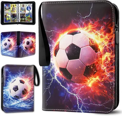 Produktbild von Fußballkarten Sammelalbum, 50 Seiten mit 400 Kartenfächern, tragbares Sammelkarten Album mit 4-Fach-Taschen, Kunstleder Trading Card Sammelmappe