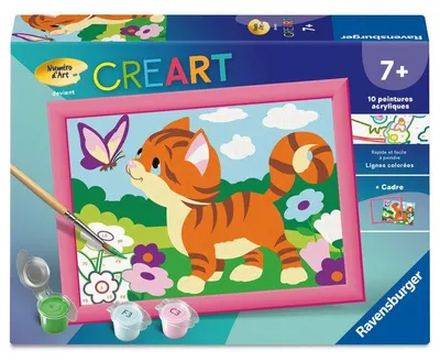 Image de – CreArt Kids 13 x 18 cm – Peinture par numéros – Chat et papillons – Kit de peinture par numéros – À partir de 7 ans – 12023219