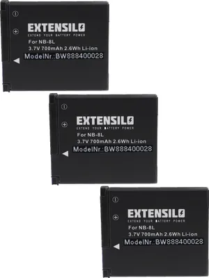 Produktbild von EXTENSILO 3x Akku kompatibel mit Canon PowerShot A3100 IS, A3150 IS, A3000 IS, A2200, A3100IS, A3000IS, A3200IS Kamera (700 mAh, 3,7 V, Li-Ion)