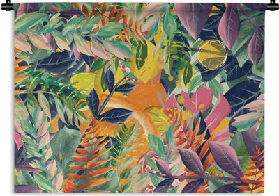 Produktbild von MuchoWow® Wandteppich Wandbehang Blumen - Dschungel - Tropisch 150x112.50 cm Tapisserie Dekoration Wandtuch - Wanddecke - Wandteppiche