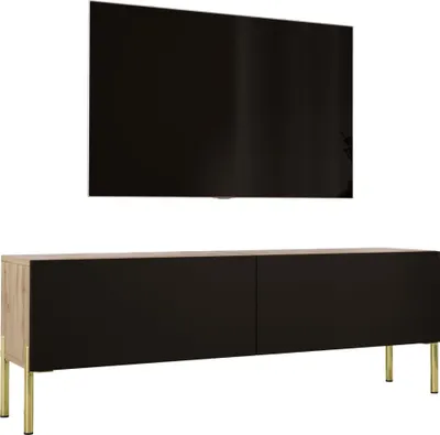 Produktbild von TV-SCHRANK in Wotan-Eiche / Mattschwarz mit Beinen in Gold, 140 x 52 x 32 cm