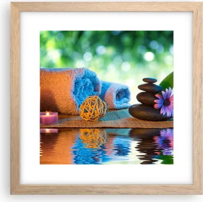 Produktbild von Gerahmtes Poster - Rahmen in heller Eiche - Natur Entspannung Spa Kerzen - 30x30 cm - Wand Bild - Wanddeko - Wandbilder - Wandposter - Bilderrahmen - Bilder - Kunstdruck - Wandbild - P2NAC30x30-2554