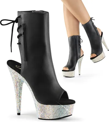 Produktbild von BEJEWELED-1018DM-6 Pleaser Damen Strass High-Heels Plateau Stiefeletten schwarz Lederlook
