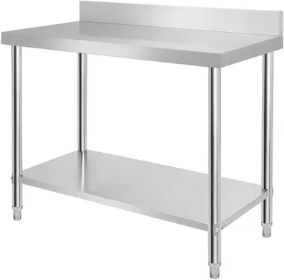 Imagen del producto de Mesa de trabajo de acero inoxidable Silecomplaza, mesa de acero inoxidable, color plateado, 100x60x85 cm
