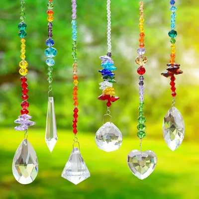 Produktbild von Belle Vous 6er Pack Hängende Sonnenfänger Kristall Deko - 18-22 cm Feng Shui Deko - Regenbogen Glas Sonnenfänger Fenster Chakra Deko zum Aufhängen für