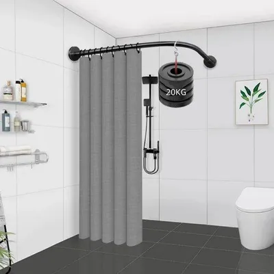 Productafbeelding van Unyqoos® Verstelbare L-vormige douchegordijnstang van roestvrij staal, 75–95 x 75–95 cm – Hoekstang, te monteren met of zonder boren, geschikt voor badkamer en kleedruimte