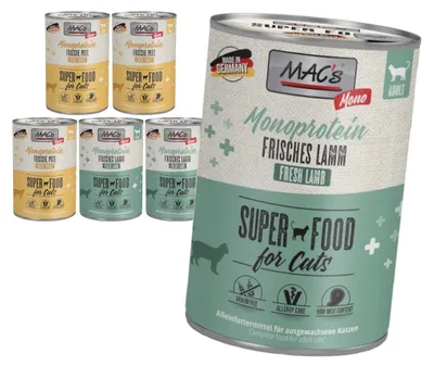 Produktbild von MAC's 6x400g Monoprotein Nassfutter für Katzen, Lamm/Truthahn