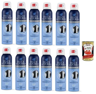 Produktbild von Felce Azzurra Invisible Deo Spray 48h – Anti-Flecken Deodorant ohne Alkohol, Microbiom-freundlich, Deocomplex Technologie, 12×150 ml + Italian Gourmet polpa 400g