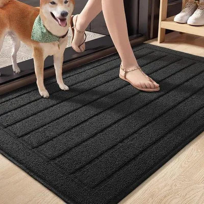 Produktbild von Unyqoos® Fußmatte 60 x 90 cm – waschbare, saugfähige Schmutzfangmatte für den Innenbereich, rutschfester TPR-Rücken, Polyethylen, Schwarz