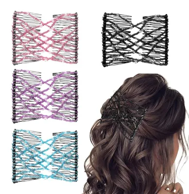 Image de Lot de 4 peignes magiques, peigne double élastique, deux pinces à cheveux