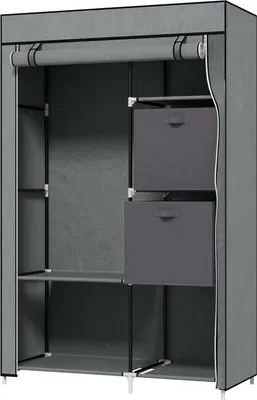 Produktbild von Stoffschrank Faltschrank Mit Schubladen & Kleiderstange, Reißverschluss, Garderobe, Vliesstoff, Dunkelgrau
