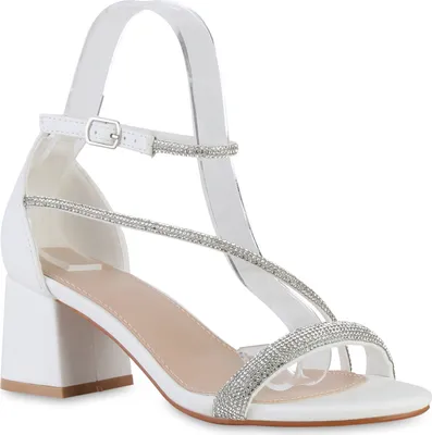 Produktbild von VAN HILL Damen Riemchensandaletten Sandaletten Strass Party Schuhe 840890, Farbe: Weiß, Größe: 39