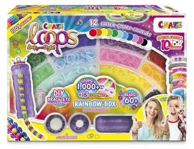 Produktbild von Loom Bänder Set Gummibänder Armbänder Regenbogen - 1000 Stück - 12 Farben - 100% Silikon - Mit Zubehör - Armbänder selber machen