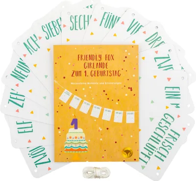 Produktbild von Friendly Fox Fotogirlande zum 1. Geburtstag, Babygirlande Monatsbanner, Monats-Foto-Girlande Baby Meilensteine 1. Babyjahr, Dreiecke