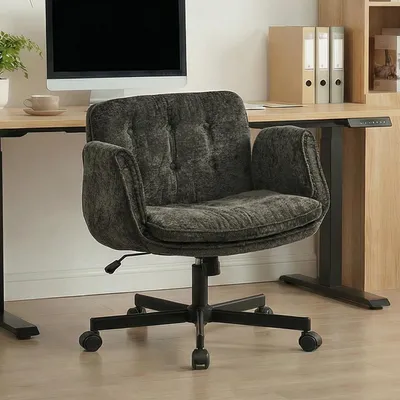 Produktbild von Bürostuhl, Drehstuhl mit Rollen, höhenverstellbarer Drehstuhl mit klappbaren Armlehnen, Belastbarkeit 150 kg, schwarz