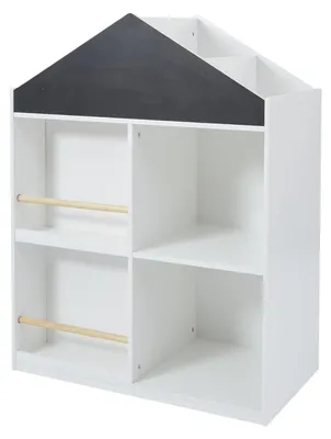 Immagine prodotto di Scaffale per bambini, ideale per giocattoli e libri, modello GINGER HOME, design a forma di casetta con ripiani, stile Montessori, colore bianco, dimensioni 72,5 x 40 x 95,8 cm