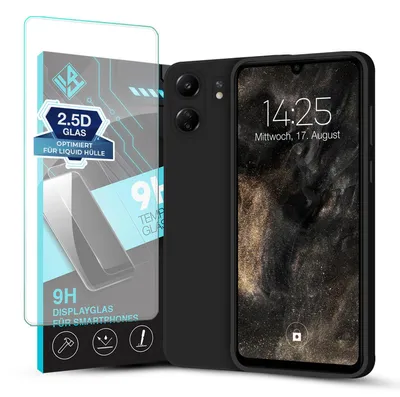 Produktbild von Hülle für Xiaomi Redmi 13C mit 9H Displayglas Displayschutz Case Cover Bumper Smartphone Softgrip Schutzhülle Farbe: Schwarz