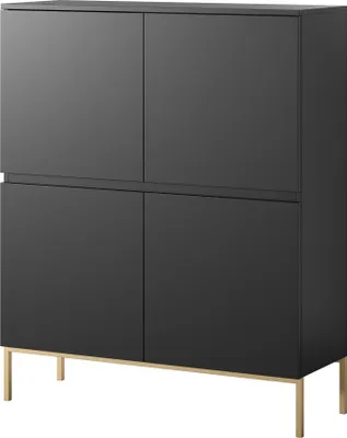 Produktbild von Selsey Bemmi - Highboard 4-türig Schwarz mit goldenen Metallbeinen, 100 cm
