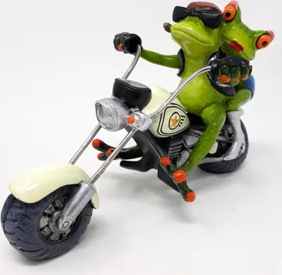 Produktbild von Dekofigur Froschpaar Biker auf weißem Motorrad grün Formano Froschhausen