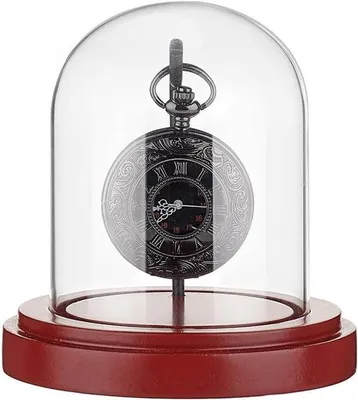 Produktbild von 3,1 x 4 Zoll große Glaskuppel zur Präsentation von Uhren, mit Metallhaken - dekorative Uhrenvitrine mit Holzfuß - Glaskuppel zur Präsentation von Taschenuhren und Medaillen
